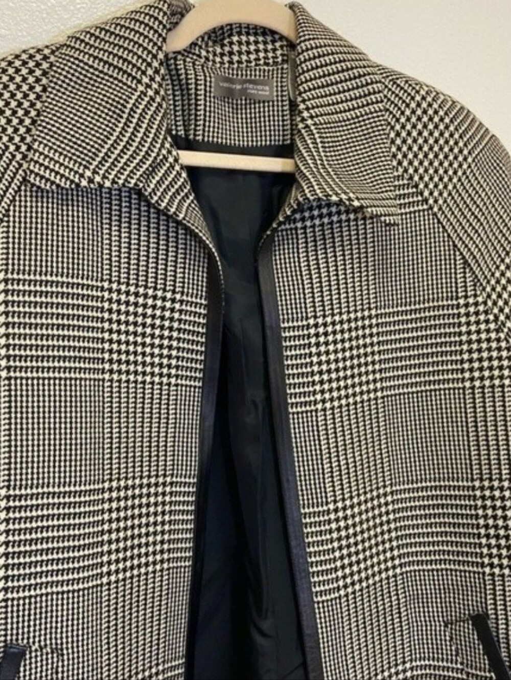 Valerie Stevens Black & White Glen Plaid Long Trench Coat